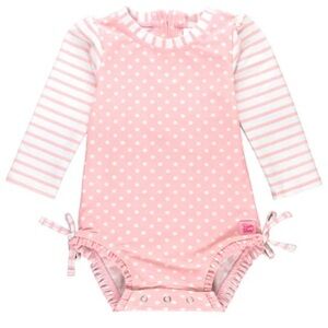 RuffleButts Pink Polka Dot Baby Bodysuit
